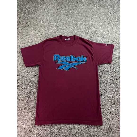 VTG 90s Reebok Shirt Mens L Maroon Blue Single Stitch Short Sleeve USA Made - Picture 1 of 10